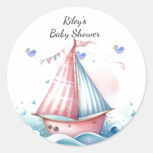 Adesivo Chuva de Bebê Barco à Vela Náutico Rosa Clássico