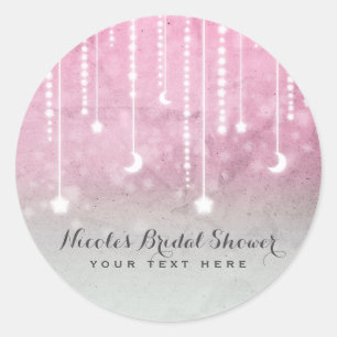 Adesivo Chuva de Bebê Celestial Pink Cinza Branco Lua e Es