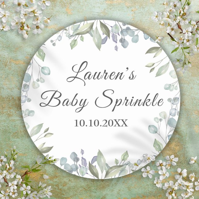 Adesivo Chuva de Bebê Country Verde (Country Greenery Baby Sprinkle Classic Round Sticker)