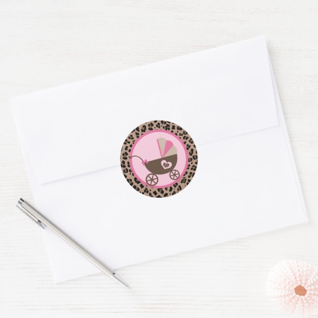 Adesivo Chuva de Bebê de Carruagem Rosa e Leopardo (Envelope)