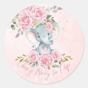Adesivo Chuva de Bebê de Elefante Floral Rosa