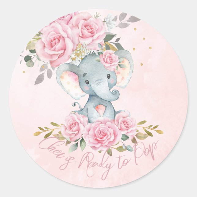 Adesivo Chuva de Bebê de Elefante Floral Rosa  (Frente)