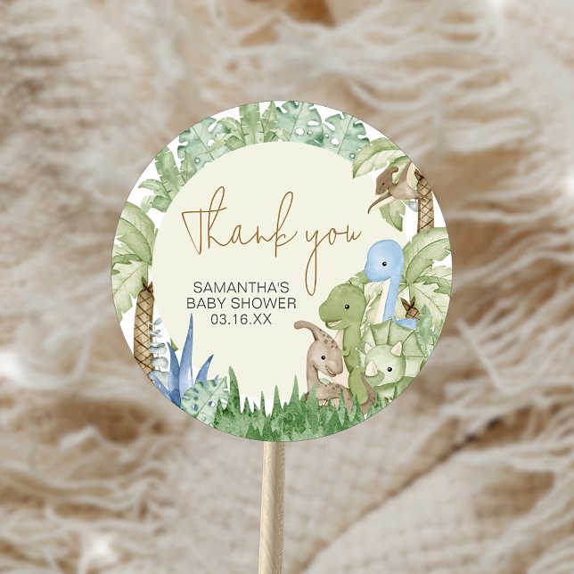 Adesivo Chuva de Bebê Dinossauro Verde  (Greenery Dinosaur Baby Shower Sticker)