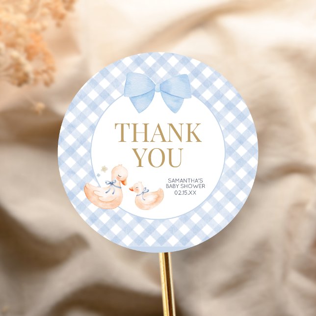 Adesivo Chuva de Bebê do Ganso Bobo Azul (Little Silly Goose Baby Shower Sticker)