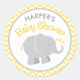 Adesivo Chuva de Bebê Elefante Cinza Chevron Amarelo