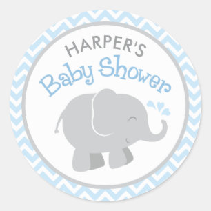 Adesivo Chuva de Bebê Elefante Cinza Chevron Azul