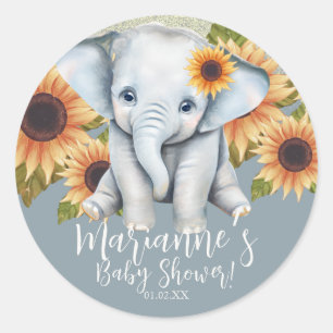 Adesivo Chuva de Bebê Elefante Girassol Brilho Azul Poeire
