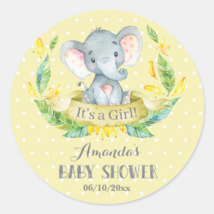 Adesivo Chuva de Bebê Elefante Menina Amarelo e Cinza