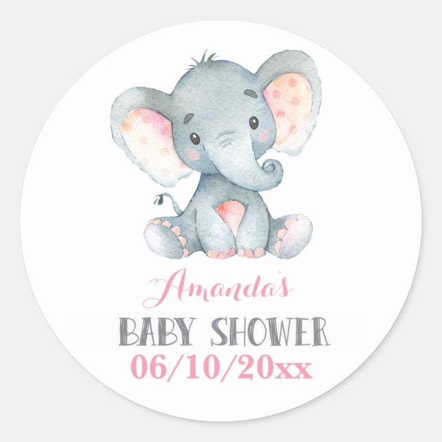 Adesivo Chuva de Bebê Elefante Menina Rosa e Cinza (Frente)