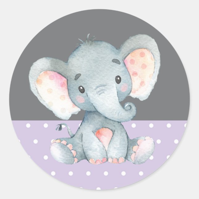 Adesivo Chuva de Bebê Elefante Menina Roxo e Cinza (Frente)