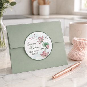 Adesivo Chuva de Bebê Flor de Lótus em Aquarela Elegante
