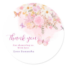 Chuva de bebê floral borboleta rosa em aquarela