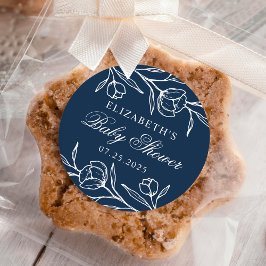 Adesivo Chuva de Bebê Floral Esboçado Azul Marinho