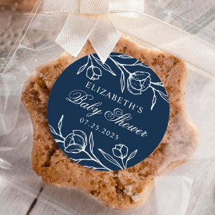 Adesivo Chuva de Bebê Floral Esboçado Azul Marinho