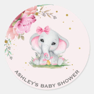 Adesivo Chuva de Bebê Floral Rosa Elefante Fofo