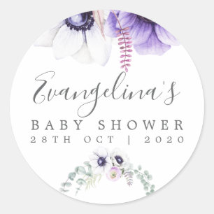 Adesivo Chuva de Bebê Floral Violeta Empoeirada em Aquarel