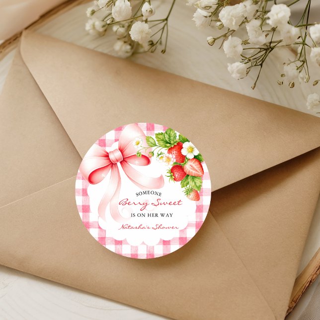 Adesivo chuva de bebê gingham morango Rosa (Criador carregado)