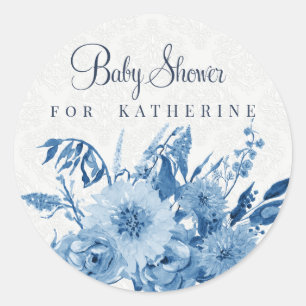 Adesivo Chuva de Bebê Menina Azul Marinho e Branco Floral