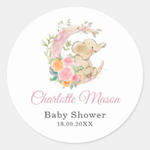 Adesivo Chuva de Bebê Menina Elefante Floral Rosa Fofa Lua