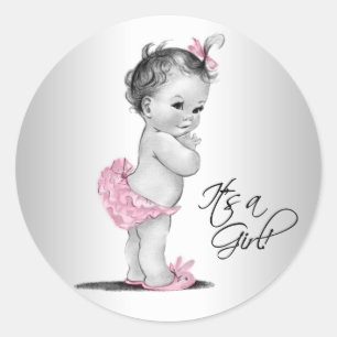 Adesivo Chuva de Bebê Menina Vintage Rosa Cinza