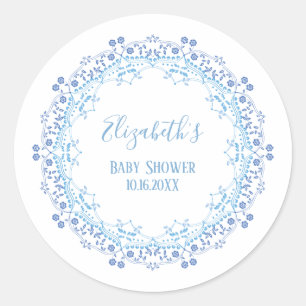 Adesivo Chuva de Bebê Moderno Azul Folhagem Floral Obrigad