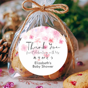 Adesivo Chuva de Bebê Obrigado Rosa Floral Cute Script