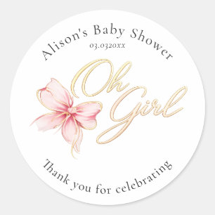 Adesivo Chuva de Bebê 'Oh Girl' Rosa e Dourado com Tipogra