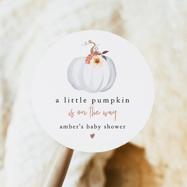 Adesivo Chuva de Bebê Pequena Abóbora Rústica Moderna ÂMBA (Terracotta Floral Little Pumpkin Baby Shower Favor Sticker)