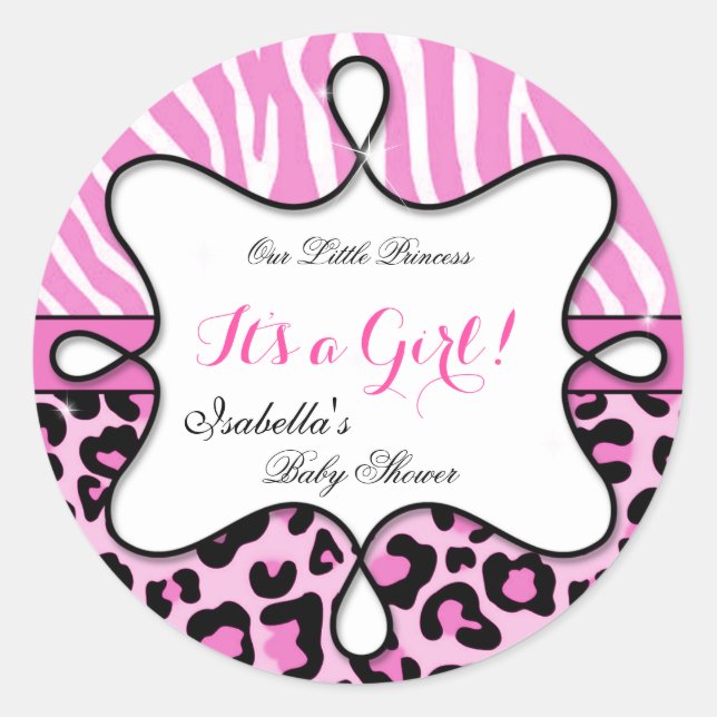 Adesivo Chuva de Bebê Princesa Menina Rosa Leopardo Zebra (Frente)