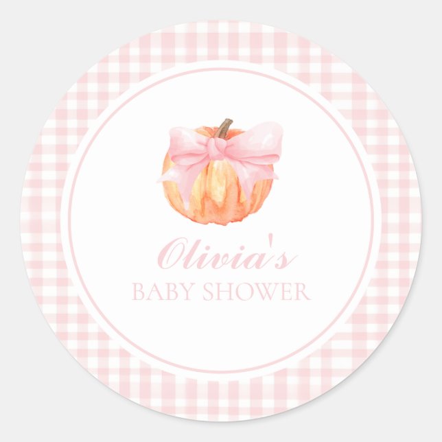 Adesivo Chuva de bebê Pumpkin Pink com laço e xadrezinho (Frente)