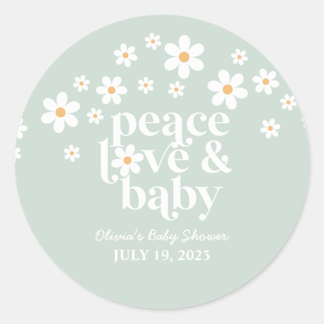 Adesivo Chuva de Bebê Retro Daisy boho Paz Amor (Frente)