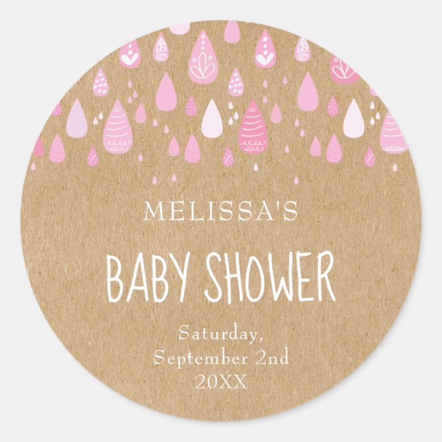 Adesivo Chuva de bebês em kraft rústico rosa bebê (Frente)