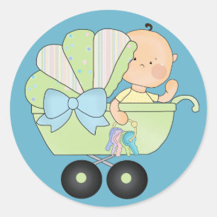 Adesivo Chuva de Bênçãos Baby Shower+ Cute Baby Buggy/Azul