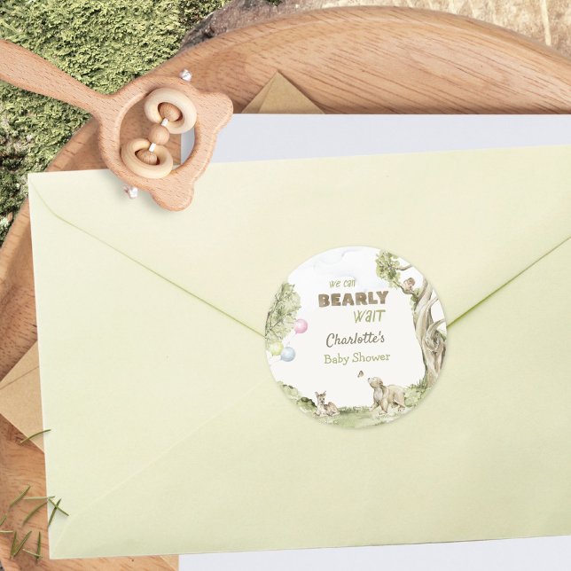 Adesivo Chuva de Bênçãos do Ursinho da Floresta de Contos  (Storybook Woodland Bearly Wait Baby Shower Classic Round Sticker ©Susanne Sachers - Sunny Mind 🌞)