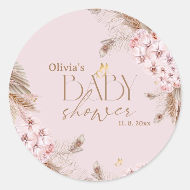 Adesivo Chuva de Boho Pampas para Chá de Bebê (Frente)
