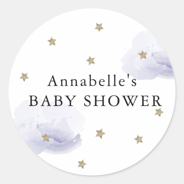 Adesivo Chuva de Estrelas Douradas e Nuvens de Lavanda Bab (Frente)