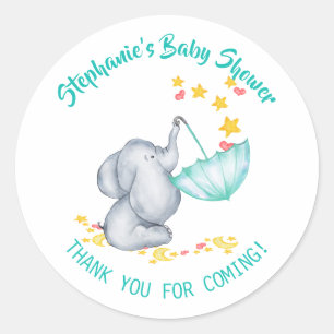Adesivo Chuva de Estrelas no Chá de Bebê do Elefante Obrig