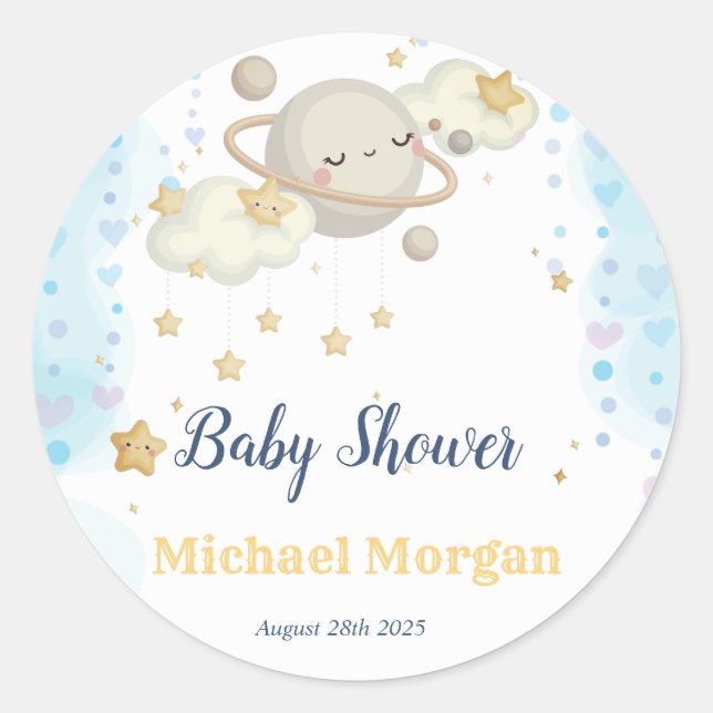 Adesivo Chuva de Estrelas Planeta Nuvens Azul Baby Shower (Frente)