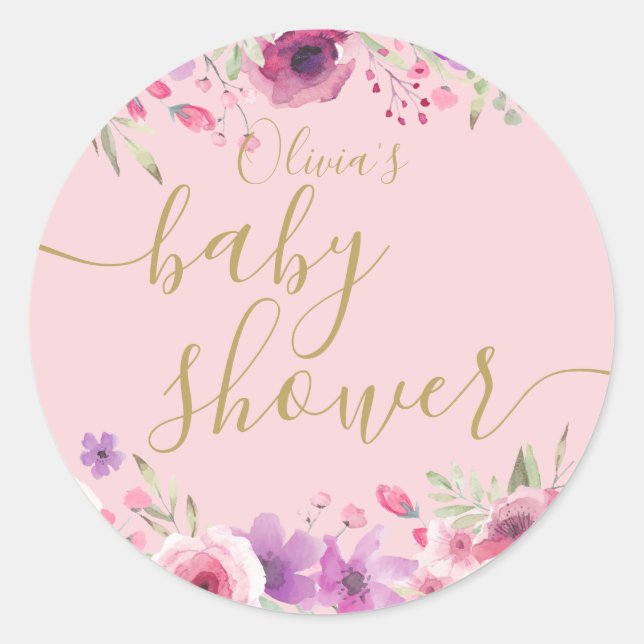 Adesivo Chuva de Flores de Campo Rosa Baby Shower (Frente)