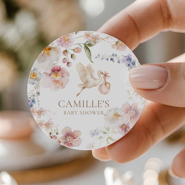 Adesivo Chuva de Flores Silvestres para Bebê (Garden Wildflower Baby Shower Favor Sticker)