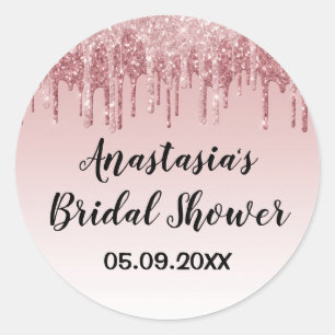 Adesivo Chuva de Glitter Rosa Dourado no Chá de Noiva Glam