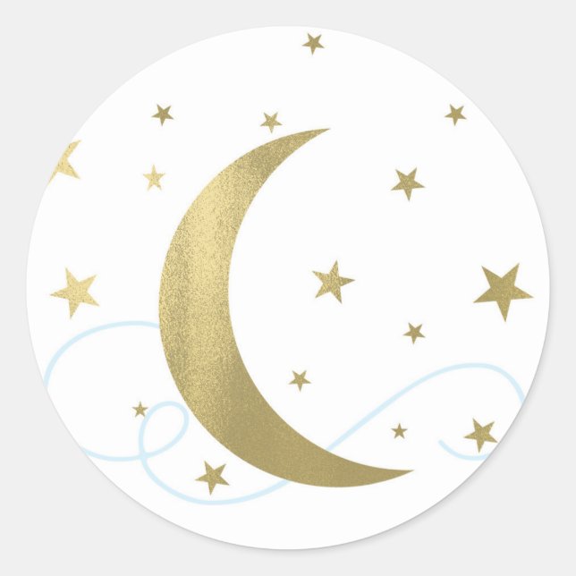 Adesivo Chuva de Ideias Azul Claro e Dourado Lua Estrelas  (Frente)