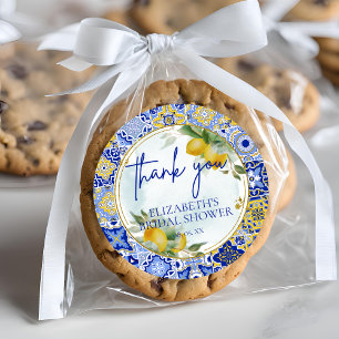 Adesivo Chuva de Noiva Agradecimento Blue Tile Lemons Scri