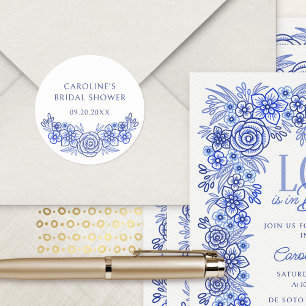 Adesivo Chuva de Noiva Floral Azul Francesa