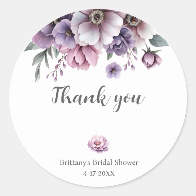 Adesivo Chuva de Noiva Floral Lavanda Aquarela  (Frente)