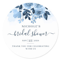 Chuva de Noiva Floral Script Azul Marinho Aquarela