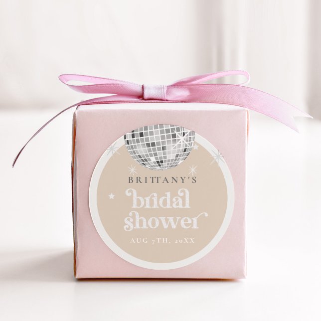 Adesivo Chuva de Noiva Groovy Disco Retro Prata (Disco Diva bridal shower circle sticker)