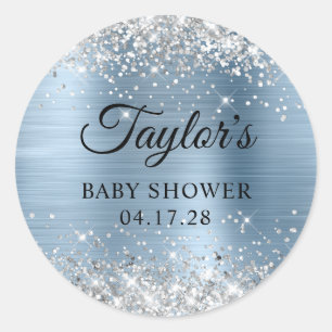 Adesivo Chuva de Prata Brilhante Azul Claro Baby Shower