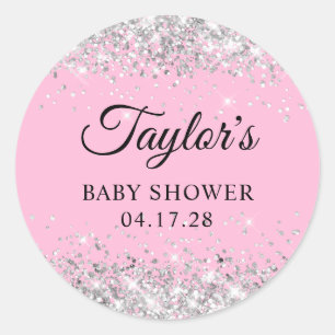Adesivo Chuva de Prata Rosa Baby Shower