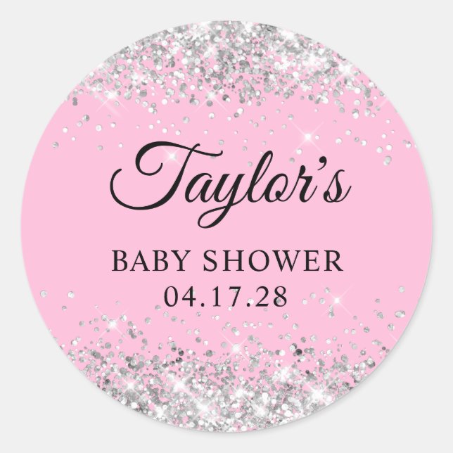 Adesivo Chuva de Prata Rosa Baby Shower (Frente)